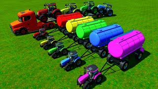 All Colors Of TINY TO GIANT TRACTORS Transporting WATER TANKS With BIG TRUCKS Farming Simulator 22 [upl. by Aramak]