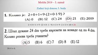 Misliša 2019 5 razred Zadaci 18  1deo  Math Helper [upl. by Donahoe]