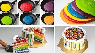 Rainbow Cake In Fry Pan  With Eggs  Eggless amp Without Oven  Raibow Cake Without Oven  Yummy Cake [upl. by Jazmin510]