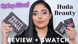 Huda Beauty PRETTY GRUNGE Makeup Tutorial  Eyeshadow Palette Blush Gloss Lip Quad Review  Swatch [upl. by Macguiness]