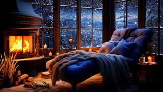 Winter Reading Corner with Falling Snow Wind amp Crackling Fire  Sounds for Read Relax amp Sleep [upl. by Aivek]