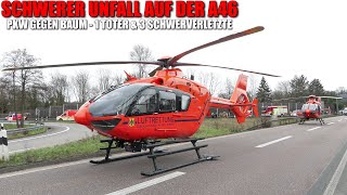 ZWEI RETTUNGSHUBSCHRAUBER STARTEN FAST ZEITGLEICH  Auto gegen Baum  1 Toter amp 3 Schwerverletzte [upl. by Brucie854]