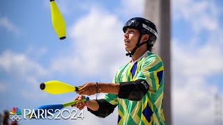 Brazils Augusto Akio JUGGLES his way to mens skateboard park final  Paris Olympics  NBC Sports [upl. by Birk]