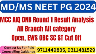 Neet PG 2024 AIQ DNB Round 1 All Branch All category Open EWS OBC SC ST Cut Off [upl. by Brottman233]