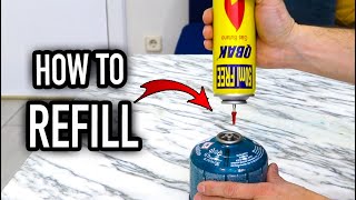 HOW TO REFILL CAMPING BUTANE GAS  TRUCO RECARGAR CARTUCHOS DE GAS SIN VALVULA [upl. by Anatnom]