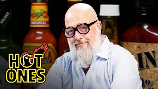 Andrew Zimmern Has a Bucket List Moment While Eating Spicy Wings  Hot Ones [upl. by Zsa Zsa]