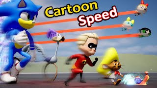 Cartoon speed Comparison  Famous Cartoon Characters running Speed Comparison in 3D [upl. by Bartolomeo]