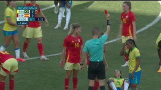 Marta cartão vermelho Brasil x Espanha Feminina 02 Todos os gols e destaques estendidos [upl. by Anilam]