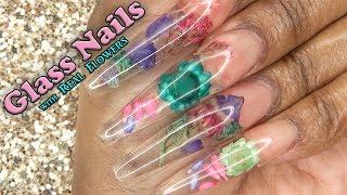 Acrylic Nails Tutorial  How To Encapsulated Nails  Clear Glass Nails  Flowers  with Nail Forms [upl. by Irik]