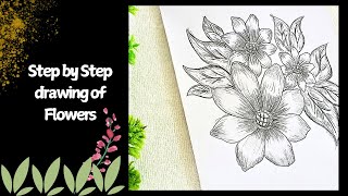 Pencil Drawing 1  Easy drawing of Flowers 💐 Simple beginners drawing tutorial [upl. by Hera]