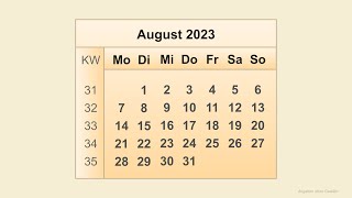 Kalender August 2023 [upl. by Hceicjow]