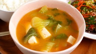 Bok Choy Tofu Doenjang Soup Cheonggyeongchae dubudoenjangguk 청경채 두부된장국 [upl. by Lorrimer504]