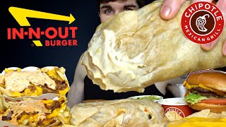 ASMR MUKBANG CHIPOTLE GIANT BURRITO ANIMAL STYLE INNOUT BURGER amp FRIES  WITH CHEESE  Magic Mikey [upl. by Lohcin]