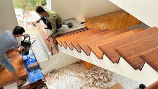 How To Building Wooden Stair Railing  Wood Worker Install Wooden Stair Handrail In The New House [upl. by Sukul]