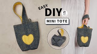 Easy DIY Mini Tote Bag  Cutout Heart💛 BeginnerFriendly Sewing Tutorial [upl. by Ikciv]