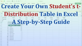 Create a Students tdistribution table in Excel [upl. by Older851]