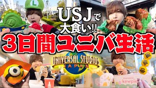 【USJ】３日間ユニバで大食い生活！ご飯を食べるためだけにユニバで限界食い！マリオエリア、ハリーポッター、ミニオン、ジュラシックパーク、ターキーレッグ [upl. by Annaynek]