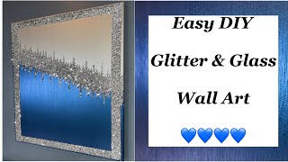 Easy DIY Canvas Art  Glitter amp Crushed Glass Silver amp Blue  💙💙💙💙 [upl. by Ysdnyl]