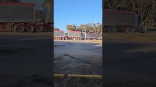 Triple road train at truck stop in Australia [upl. by Shurlock]