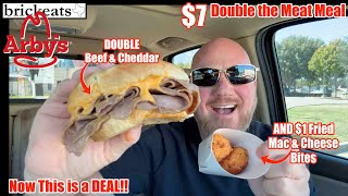 Arbys 7 Double the Meat Meal REVIEW And 1 Mac amp Cheese Bites brickeats [upl. by Lilithe214]