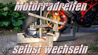 Motorradreifen selbst wechseln mit Reifenmontiergerät für zuhause und Rennstrecke  KurvenradiusTV [upl. by Gilcrest280]