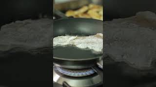 Chef cooking and breading fish in flour in restaurant kitchen Restaurant shorts Seafood channel [upl. by Aicsile]