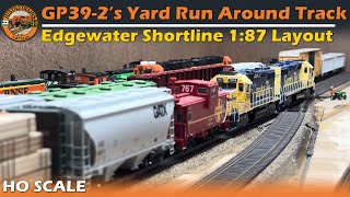 BNSF GP392’s on yard run around  Edgewater Shortline HO Model Train [upl. by Roath895]