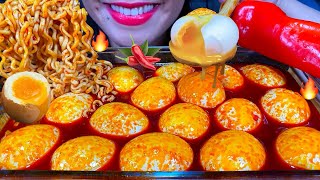 ASMR SOUPY FIRE NOODLES  MASSIVE SOFT BOILED EGG FEAST  SWEET PEPPER MUKBANG Eating Sounds [upl. by Bari]