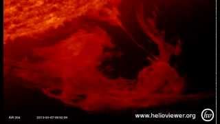 Solar flare  Prominence eruption at the south of the Sun January 7th 2013  Video Vax [upl. by Hermy]