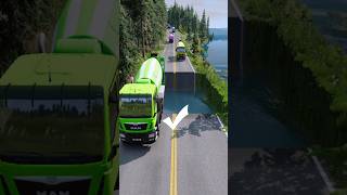 Mixer trucks vs massive water pit 37 carsvswaterpit doubleflatbedtrailertruckvsspeedbumps [upl. by Ahsyak]