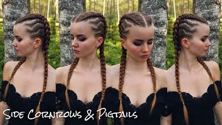 Side Cornrows with Dutch Braid Pigtails  Cornrow Hairstyles for Daily Life [upl. by Ardnossak540]