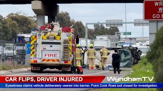 Driver Hospitalised After Car Flips and Catches Fire in Laverton Crash [upl. by Aylatan]