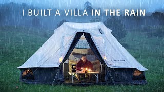 Solo RAIN Camping like a King  I built a fully furnished Palace Tent relaxing ASMR [upl. by Adia]