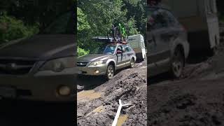 Subaru Outback towing trailer through mudhole in BC [upl. by Abijah]