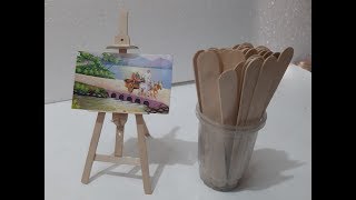 How to make mini easel  diy mini canvas stand  diy miniature artist easel [upl. by Horst]