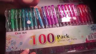 Aen Art 100 Glitter Gel Pen set review Adults only [upl. by Kala405]