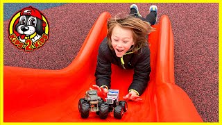 MONSTER TRUCKS PLAY AT THE PARK 🛝 GODZILLA GOES ON A DATE STABILIZER HELPS HIM FIND WONDER WOMAN [upl. by Lucy]