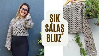 GÖRENLER ÇOK SEVDİ 😍 ŞIK SALAŞ DÖKÜMLÜ KOLAY BLUZ YAPIYORUZ crochet [upl. by Damle264]