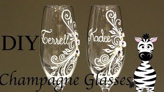 Personalized Champagne Glasses with 3D Flowers Acrylic Nail Art Tutorial [upl. by Enyrat274]