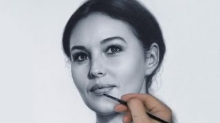 Portrait drawing Monica Bellucci by dry brush [upl. by Nywrad]