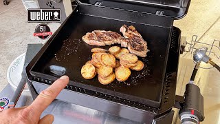 Weber Traveler 17” Portable Gas Griddle  Steak and Tators [upl. by Oirasor]