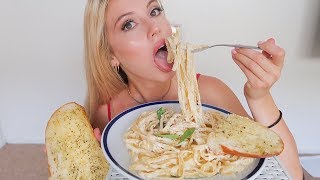 CREAMY FETTUCCINE ALFREDO MUKBANG eating show [upl. by Aneehs]