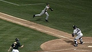 Derek Jeter makes quotThe Flipquot to nab Giambi at the plate in the 2001 ALDS [upl. by Aronoel]