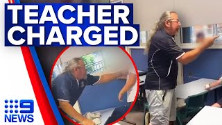 Teacher charged after violent brawl with student  9 News Australia [upl. by Jarib]