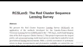 RCSLenS The Red Cluster Sequence Lensing Survey [upl. by Leile]