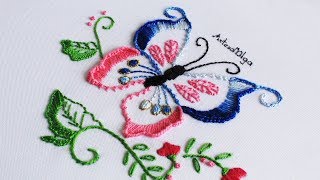 Mariposa Bordada a Mano Paso a Paso  Butterfly Embroidery Design [upl. by Dnob578]