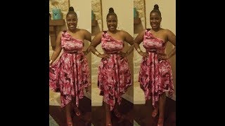 DIY ONE SHOULDER HANDKERCHIEF HEM DRESS HOW TO SEW A FLOWY DRESS EASY [upl. by Erapsag]