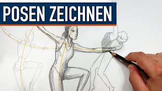 Posen Zeichnen Lernen  Actionlinien Grundgerüst und Posen jeder Art  Alles erklärt [upl. by Bernt]