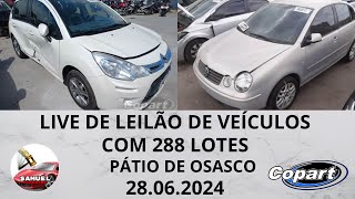 LIVE DE LEILÃO DE VEÍCULOS NA COPART COM 288LOTES DO DIA 278062024 PÁTIO DE OSASCO [upl. by Jasun]