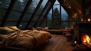 Cozy Rain Sounds on Attic Windows with Fireplace  Relaxing Ambience for Deep Sleep at Night [upl. by Lemra]